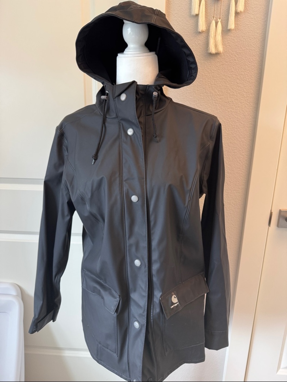 Carhartt Women's Black Hooded Trench Raincoat